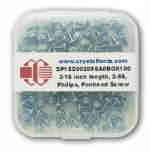 2-56 screws, 3/16 inch, imperial machine screw, in a box