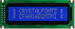 White on blue 16x2 character LCD. HD44780 compatible controller. CFAH1602M-TMI-ET