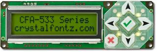 Yellow-Green Serial 16x2 Character LCD (CFA533-YYH-KL)