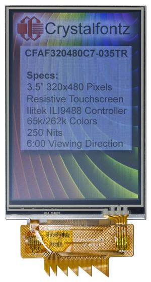 320x480 Full-Color Resistive Touchscreen TFT Display (CFAF320480C7-035TR)