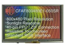 5" IPS Sunlight Readable Resistive Touchscreen TFT Display CFAF800480E1-050SR 5" IPS Sunlight Readable Resistive Touchscreen TFT Display CFAF800480E1-050SR