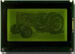 128x64 Yellow-Green Graphic LCD with Backlight,  Front View, powered on.