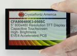 800x480 5-inch EVE4 TFT Display, Front view, in hand to show size and perspective. Powered on. 800x480 5-inch EVE4 TFT Display, Front view, in hand to show size and perspective. Powered on.