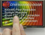800x480 Sunlight Readable Resistive Touchscreen TFT Display. In-hand to show size and perspective.
