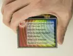 3.5 320x240 Resistive touchscreen TFT LCD display, in hand to show size and perspective.