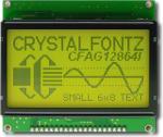 128x64 graphic LCD with dark letters on a yellow-green background. Front view, backlight on. 128x64 graphic LCD with dark letters on a yellow-green background. Front view, backlight on.