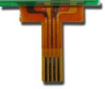 Here is a close-up of the front of the touch screen flex circuit tail. The pitch of the conductors is 1.0mm. Here is a close-up of the front of the touch screen flex circuit tail. The pitch of the conductors is 1.0mm.