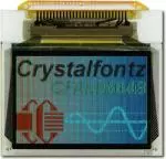 The CFAL9664B-F-B2 is a 0.95 inch 96x64 full color OLED display module - front view, tail folded. Image is as the camera perceives the display.