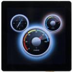 4-inch 480x480 capacitive touchscreen TFT Solution. Front View, showing a compass and guages.