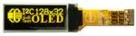 small yellow 128x32 graphic OLED display. Front view, powered on.