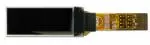 small 128x32 OLED with white text on black background. Front view, powered on.