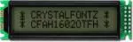 The CFAH1602O-TFH-ET is a dark on light gray character LCD display module ‒ front view, power off is still readable.