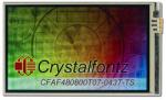 The CFAF480800T07-043T-TS is a 4.3 480x800 color TFT LCD display with resistive touch screen. Image as the camera perceives the display. The CFAF480800T07-043T-TS is a 4.3 480x800 color TFT LCD display with resistive touch screen. Image as the camera perceives the display.