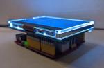 128x64 White on Blue, 128x64 graphic LCD with Arduino UNO style shield on a Seeeduino 4.2. Side shown.