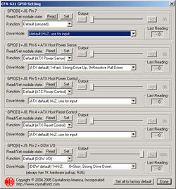 The very flexible GPIO pins may be configured through the GPIO dialog box. 