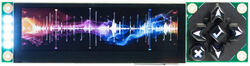 480x128 USB TFT Module with a control pad. Front view, powered on to demonstrate its many display options. 
