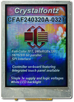 The CFAF240320A-032T is a 3.2 240x320 color TFT LCD display. Image shows how camera perceives the display