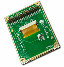 This CFAF240320A-032T-CB kit has a CFAF240320A-032T 3.2 inch 240x320 TFT display mounted on a CFA10073 carrier board - top perspective view.