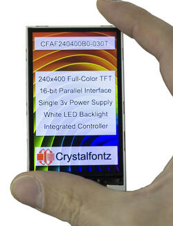 240x400 full-color TFT LCD display, in-hand to show perspective.