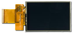 The CFAF320480C4-035T-TS is a 3.5 320x480 color TFT LCD display with resistive touch screen. Front view with unfolded tail.