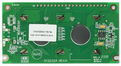 122x32 graphic LCD with white letters and a blue background. Back view.