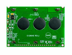 128x64 Yellow-Green Graphic LCD with Backlight,  Back View, powered on.