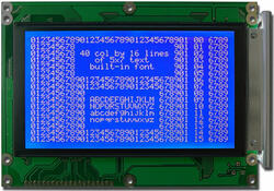 The module can be set to a text mode using its built-in 5x7 font. Graphics cannot be shown simultaneously with text. Text can be rendered by the host when the display is in graphic mode.