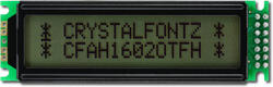 The CFAH1602O-TFH-ET is a dark on light gray character LCD display module ‒ front view, power off is still readable.