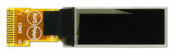 The CFAL12832D-PY is a 0.91 inch 128x32 yellow-on-black graphic OLED with SPI interface - front view, power off. FPC tail unfolded.