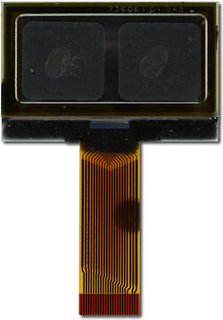 Front view of CFAL12864C-Y-B1 128x64 OLED graphic display with unfolded tail.