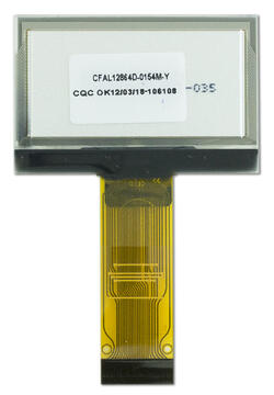 128x64 Yellow Graphic OLED 1.54 inch diagonal. Back view, powered off.