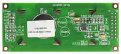 The CFAL1602C-PW is a 2x16 white on black OLED character display ‒ back view. SPI interface.