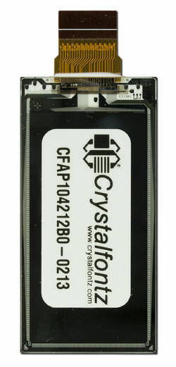 CFAP104212B0-0213 is a 2.13 inch graphic epaper display, red + 3-level grayscale ‒ back view, FPC unfolded CFAP104212B0-0213 is a 2.13 inch graphic epaper display, red + 3-level grayscale ‒ back view, FPC unfolded