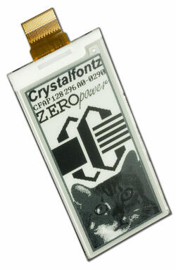 CFAP128296A0-0290 is a 2.90 inch graphic epaper display, 3-level grayscale ‒ front angled view, FPC unfolded