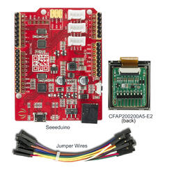 200x200 ePaper Development Kit, Complete with a microprocessor, ePaper display, and breakout board with jumper wires. back view.