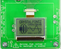 The CFAX12864AP1-TFH mounted on the cfaxzifdemo demonstration board (backlight off). The CFAX12864AP1-TFH mounted on the cfaxzifdemo demonstration board (backlight off).
