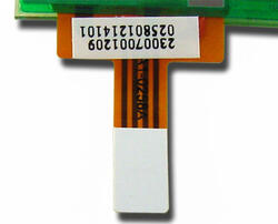 Here is a close-up of the back of the touch screen flex circuit tail showing the stiffener. The tail is designed to mate with standard 4-conductor 1.0mm pitch ZIF connnectors (typical would be Molex 71226-0425 / DigiKey P/N WM5300).
