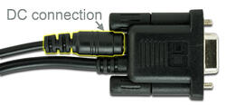Detail of the connection between the 5v DC power supply to the Serial cable.