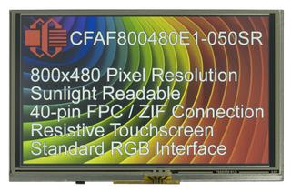 5" IPS Sunlight Readable Resistive Touchscreen TFT Display (CFAF800480E1-050SR)