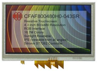 800x480 4.3" Resistive Touchscreen TFT Display (CFAF800480H0-043SR)