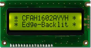 Sunlight Readable Edge-Lit 16x2 Character LCD (CFAH1602A-YYH-JTE)