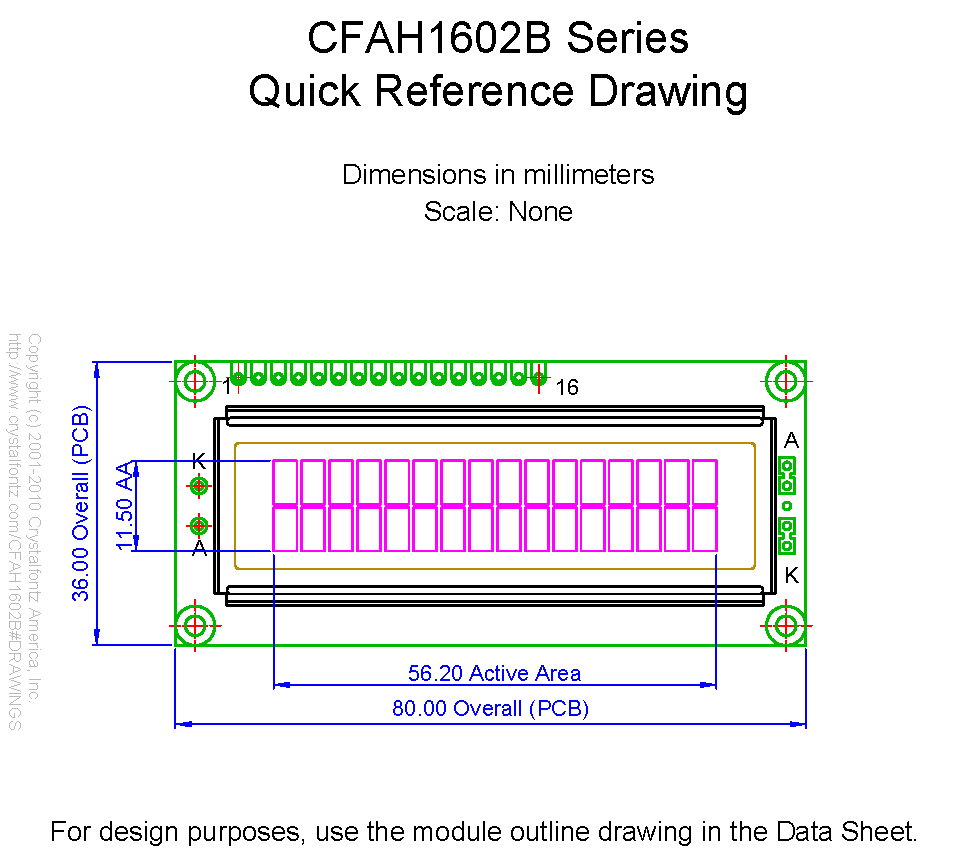 16x2 lcd display dimensions for sale
