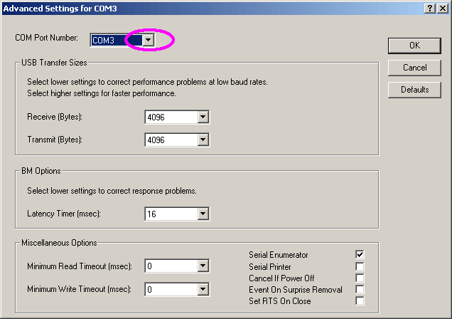 COM port number